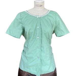 Vintage Daisy Crochet Button Up Top Blouse Sage Green Size Large